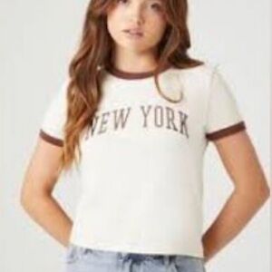 John Galt/Brandy Melville tan with brown trim New York tee
